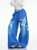 Pantalones de chándal con estampado de letras degradadas estilo europeo y americano para mujer, otoño, corte holgado, estilo casual, caída fluida, pantalones de pierna ancha para danza jazz
