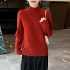 Suéter de punto para mujer 100% lana pura con jacquard de rombos, cuello semi-alto, engrosado para abrigar, top de punto pullover para otoño e invierno