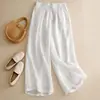 Pantalones Anchos de Algodón y Lino de Nueve Puntos para Mujer, Pantalones Casuales para Madres, Pantalones Rectos Finos de Verano, Talla Grande para Gorditas, Pantalones de Mujer con Efecto Adelgazante