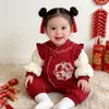 Enterizo de Doble Capa para Bebé de Primavera y Otoño, Rojo Festivo Súper Lindo de Princesa para Celebración de los Cien Días, Traje de Gateo para Salir