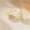 Pendientes de Flor Retro Franceses con Perlas Diseño de Pendientes Nuevo Estilo Caliente Modernos y Exquisitos Pendientes de Plata S925 de Alta Gama para Mujer