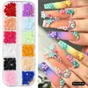 Venta Caliente Transfronteriza Set de Perlas, Cuentas de Acero Doradas y Plateadas de 12 Compartimentos para Uñas, Adornos de Aleación Coloridos de Cinco Pétalos, Venta al por Mayor en Stock