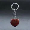 Colgante con Forma de Corazón Transfronterizo 30*12mm Llavero Piedra Natural Cristal Rosa Corazón de Melocotón Joyería DIY Más Vendida