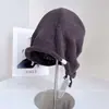 Gorro de punto casual con cordón para mujer, gorro pullover versátil personalizado de otoño, gorro retro para clima frío con borde enrollado que adelgaza la cara