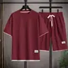 Traje Deportivo Casual de Waffle para Hombre Camiseta de Manga Corta con Pantalones Cortos Nuevos de Verano Tendencia Conjunto para Hombre