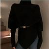 Suéter de Cuello Alto con Diseño Irregular de Nicho para Mujer Otoño e Invierno Estilo Coreano Holgado Estilo Perezoso Top de Punto Suave y Ceroso Engrosado