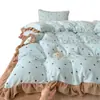 Estilo Coreano Estilo Princesa Encaje Terciopelo de Leche Juego de Cuatro Piezas Invierno Cálido Engrosado Sábana Funda Nórdica Dormitorio Estudiantil Juego de Tres Piezas