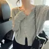 Cárdigan de Punto de Cuello V de Alta Gama Estilo Coreano para Mujer, Diseño de Primavera/Otoño, Chaqueta Corta Holgada
