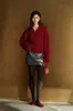 Suéter de tricô com zíper e capuz ROW para mulheres, outono e inverno, estilo solto e casual, gola alta discreta, blusa de manga longa