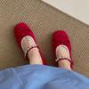 Zapatos Rojos Franceses Retro de Boca Baja para Mujer que Aumentan la Altura Verano 2025 Estilo Nuevo con Falda Suela Suave Versátiles Zapatos Mary Jane