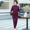 Conjunto Esportivo de Mãe Feminino Primavera e Outono para Mulheres de Meia-Idade Conjunto Casual de Duas Peças Novo 2024 Estilo Algodão