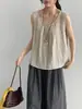 Luego, verano, sensación relajada, lino, a rayas, sin mangas, chaleco para mujer, estilo coreano, casual, crop top H6827