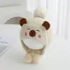 Chapéu de pelúcia de urso de desenho animado para outono e inverno, proteção de orelha para crianças, chapéu de aquecimento para meninos e meninas, fofo e à prova de vento