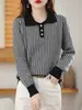 Top de Punto para Mujer con Cuello Polo de Tres Botones, Sencillo y Elegante, Corte Ajustado, Versátil para el Trabajo, Color Sólido, Transpirable, Top Casual