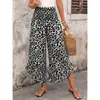 Pantalones de pierna ancha con estampado de leopardo estilo europeo y americano para mujer, pantalones casuales sueltos de cintura alta para verano, pantalones capri adelgazantes y fluidos