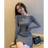 Otoño Nuevo Estilo Femenino Vestidito Negro de Manga Larga Tejido Interior Fondo Vestido para Mujer Otoño e Invierno Fondo Alto