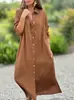 2026 Vestido de Mujer Amazon Transfronterizo Camisa de Algodón Lino Vestido Largo Moda Casual Cardigan de Manga Larga
