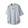 Camiseta Casual Americana de Manga Curta Altamente Estilosa para Homens, Temporada de Verão, com Fechamento por Botão no Ombro, Design Simples Bordado, Caimento Solto