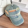 Gorra de Béisbol Lavada y Desgastada de Mezclilla Arcoíris Estilo Coreano para Primavera y Verano para Hombres y Mujeres, Gorra de Pico Trendy Desgastada para Padres e Hijos