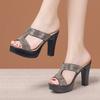 Sandalias de Tacón Alto de Tacón Grueso con Boca de Pez para Mujer Verano 2025 Plataforma Impermeable de Suela Gruesa Moda Talla Grande Pedrería Zapatillas para Exterior