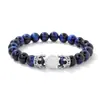 Pulseira com Coroa de Pedras Naturais 8mm Lápis Lazúli, Ágata Preta, Ágata Vermelha, Olho de Tigre Europeia e Americana Original Artesanal Venda por Atacado