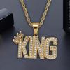 Nova moda hip-hop pingente masculino jóias titânio aço banhado a ouro diamante rei pingente colar explosivo atacado