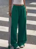 Pantalones Deportivos Casuales de Punto Spliced con Cinta Rosa de Pierna Ancha, Ajuste Holgado, Largo hasta el Suelo, Estilo Americano, para Mujer, Otoño 2026