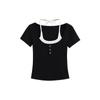 Camiseta de Manga Curta Sexy Estilo Americano Cor Sólida Spice Girl Combinação de Cores Design de Botão Gola Alta Slim Fit Camada Base Ins