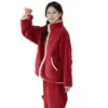 896 Kexika Conjunto de Pijama de Lana de Cordero para Mujer, Invierno Engrosado Bloque de Color Cálido Cuello Alto Cremallera Traje de Casa, Se Puede Usar al Aire Libre