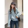 Suéter azul nuevo estilo francés juvenil con volantes para mujer, primavera y otoño, adelgazante, holgado, base de punto de ochos