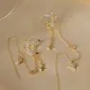 Brincos de Argola de Orelha com Franja de Personalidade Estrela e Lua Moda Tendência Europeia e Americana de Nicho com Cravação de Diamantes Fio de Orelha Integrado