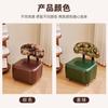 Silla Bolsa Blanda Madera Maciza Jacquard Medio Antiguo Respaldo con Polea Taburete Bajo Rueda Universal Taburete Bajo Pequeño Polea de Puerta Taburete para Cambiar Zapatos