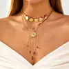 Collar Largo con Colgante de Moneda Metálica Bohemio Transfronterizo Europeo y Americano con Borla Estilo Étnico Exótico Collar de Cuentas de Arroz