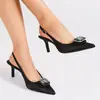 Moda de Nueva Colección Primavera y Otoño 2025 Zapatos de Salón Versátiles de Boca Baja con Punta Abierta, Espalda Descubierta y Hebilla Cuadrada, Tacón Alto Fino