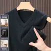 Colete de lã masculino com gola V para outono e inverno, colete de tricô jacquard, suéter de tricô sem mangas business casual masculino