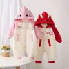 Macacão de Outono para Bebê 2025 Novo Estilo Coreano Fashionável para Bebê Menina de Poucos Meses Fofo com Capuz Macacão de Rastejo para Exterior
