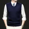 Chaleco de punto sin mangas de estilo artístico minimalista europeo y americano para hombre, chaqueta suéter de cuello redondo fresca estilo japonés de otoño