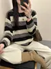 Suéter de punto a rayas con cuello redondo para mujer, manga larga, nuevo estilo de otoño, top moderno, elegante, holgado, estilo perezoso, jersey retro