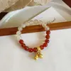 Pulsera Mezclada de Cristal Amarillo Torre Roja Ágata Roja para Mujer Diseño de Moda Nicho Nuevo Estilo Étnico Chino Pulsera de Bolsa de la Suerte Lingote