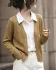 2026 Top de Punto Falso de Dos Piezas para Mujer Casual Adelgazante Manga Larga POL0 Cárdigan Gris Camello Avena