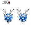Azul diamante prata banhado veado tem você pequeno menina clara chifres brincos feminino japonês e coreano moda brincos novos atacado