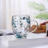 Taza de vidrio creativa de doble capa con flores reales universales transfronteriza, con arena movediza, con asa, antiquemaduras y aislamiento térmico, taza de café