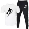 Nuevo Traje Casual de Dos Piezas para Hombre, Camiseta de Manga Corta de Color Sólido con Estampado, Pantalones, Ropa Deportiva Casual de Verano