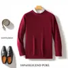 Suéter de lã 100% puro novo para outono e inverno, importado, gola redonda, cor sólida, camada base, casual de negócios, tamanho grande, malha de lã