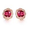 Pendientes de moda elegantes de lujo redondos de imitación de turmalina roja color tesoro apertura anillo para mujer accesorios para las orejas