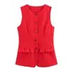 Atacado de Vestuário Feminino para Comércio Exterior Pronto de Fábrica Moda Nova Primavera 2025 Colete Vermelho Sem Manga com Botões