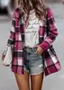 2026 Comercio Exterior Transfronterizo Otoño/Invierno Europeo y Americano para Mujer Cárdigan de Lana Holgado con Estampado de Cuadros Manga Larga Bolsillo