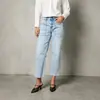 Calça jeans feminina de lavagem desgastada com bolsos frontais, perna larga, versátil, nova coleção primavera e outono para o dia a dia, confortável, tendência