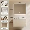 Gabinete para Lavatório de Madeira Maciça Multicamadas Combinação Espelho Dobrável Multifuncional Lavatório Integrado de Cerâmica Estilo Madeira Original Gabinete de Banheiro com Gaveta Dupla