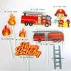 Decoração conjunto de cartões para bolo de bombeiro extintor de incêndio bolo de feliz aniversário caminhão de bombeiros bolo layout de mesa de sobremesas
